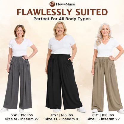 FlowyMuse - Women's Cooling Stretch Flowy Wide-Leg Pants